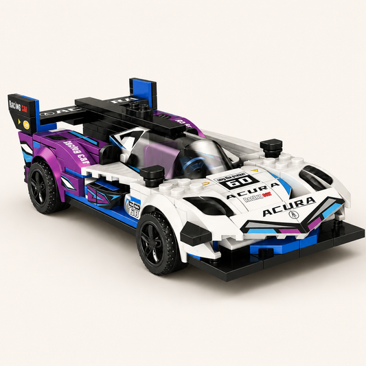 Automóvil de carreras blanco y morado armable K2210